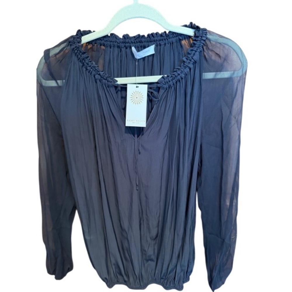 Ramy Brook Black 100% Silk Sheer Blouse Top NEW Size XSMALL‎
